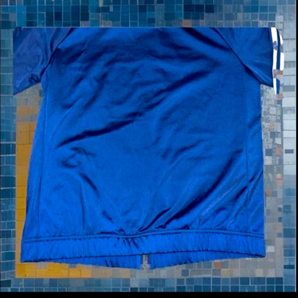 Vintage Adidas Running Track Jacket Full Zip Blue W/3 White Strips Pockets Uni - Picture 5 of 7